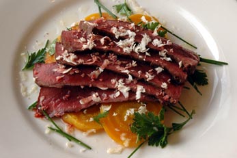 grilled beef heart with beets and horseradish