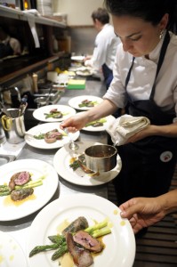 plating the lamb kidney dish. photo by Michael Turkell